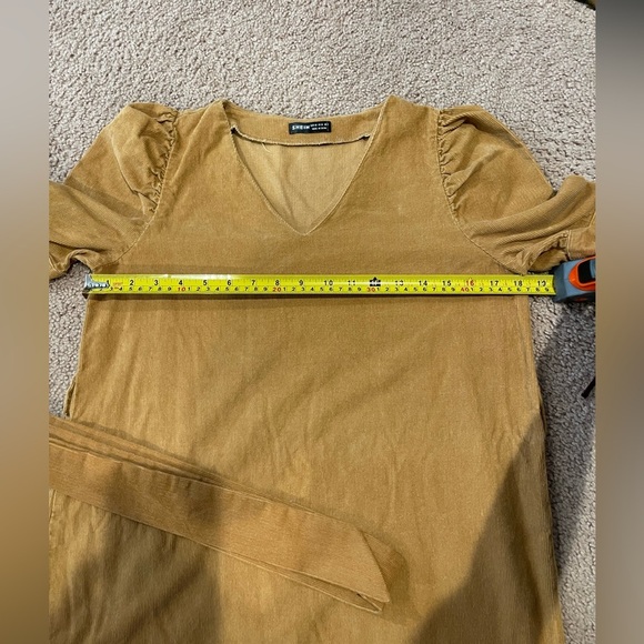 SHEIN V-neck Puff Sleeve Belted Tan/ Brown Mini Dress - Picture 5 of 9